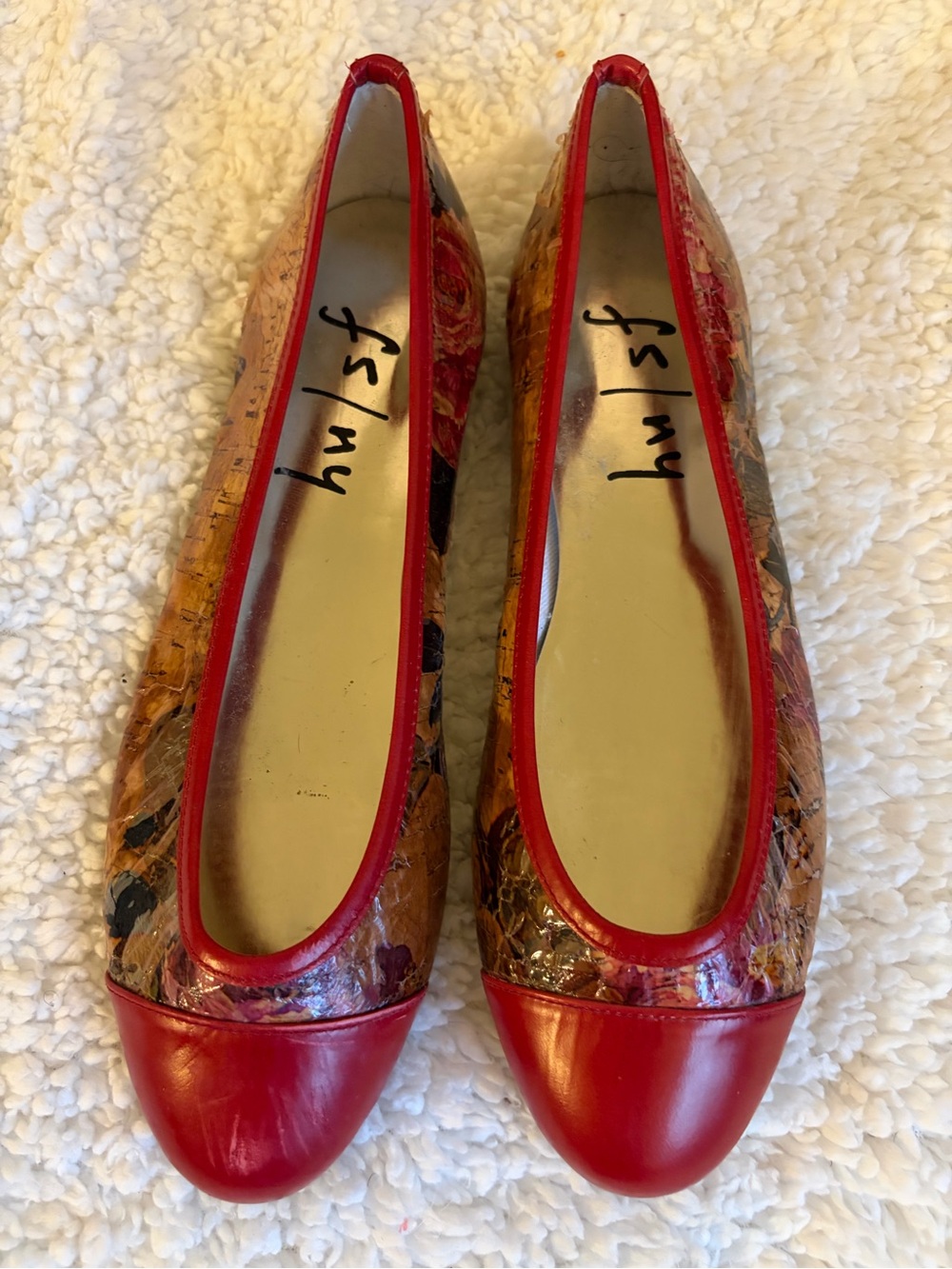 Red Cap-Toe Floral Ballet Flats size 7
